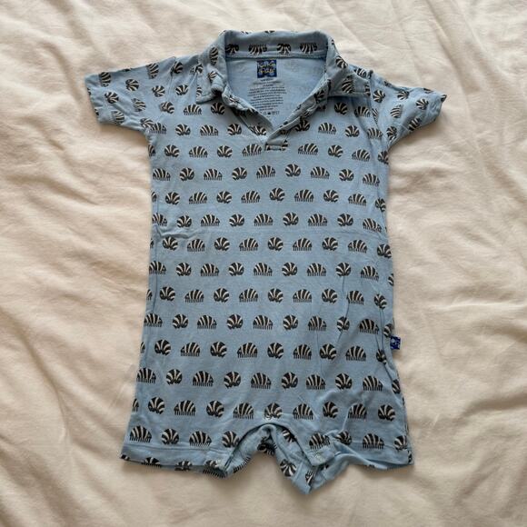 Kickee Pants Baby Romper 18-24M Blue Rolly Polly Print Bamboo Polo One-Piece - Picture 1 of 5